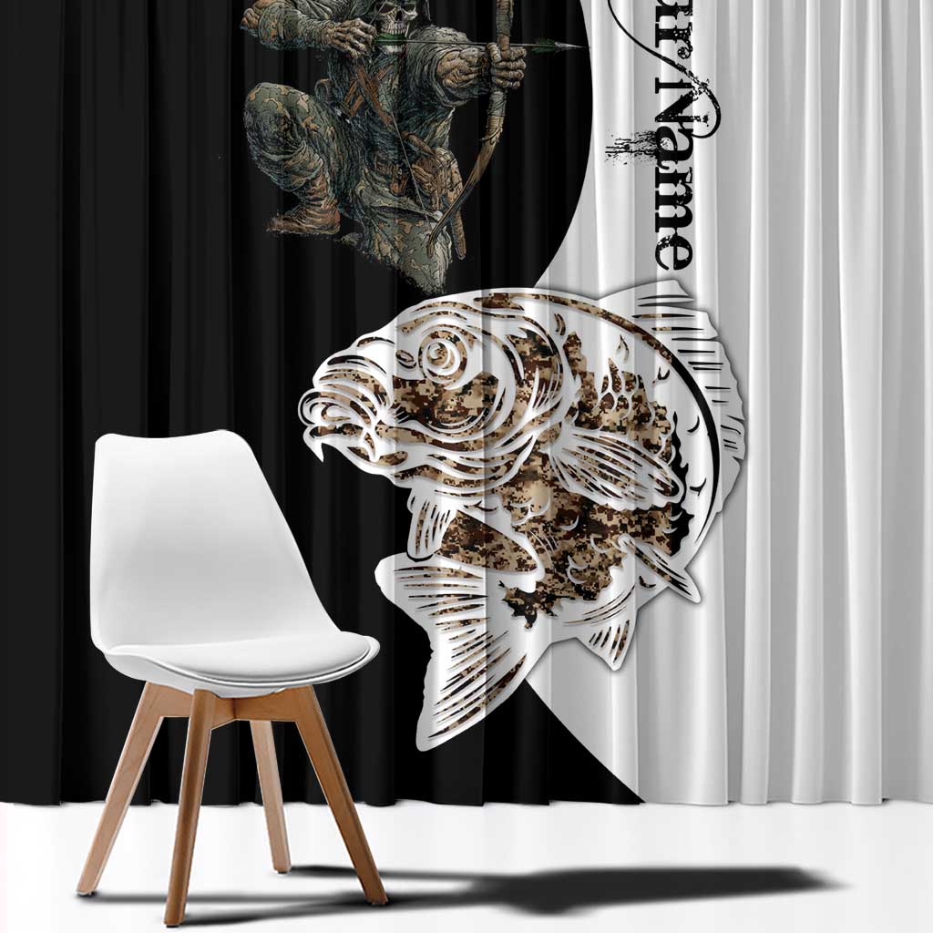 Carp Hunter Bowfishing Customize Name Window Curtain Camouflage Archer Graphic and Black White Split Layout - Wonder Print Shop