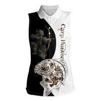Carp Hunter Bowfishing Customize Name Women Sleeveless Polo Shirt Camouflage Archer Graphic and Black White Split Layout - Wonder Print Shop