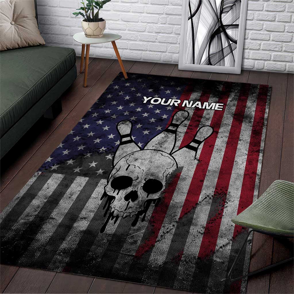 Personalized Skull Bowling Area Rug Distressed American Flag in Dark Grunge Design - Wonder Print Shop