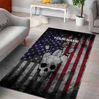 Personalized Skull Bowling Area Rug Distressed American Flag in Dark Grunge Design - Wonder Print Shop