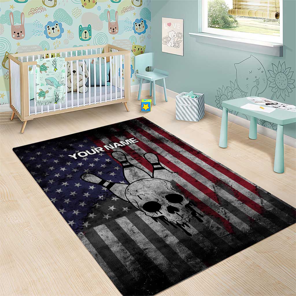 Personalized Skull Bowling Area Rug Distressed American Flag in Dark Grunge Design - Wonder Print Shop