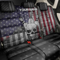 Personalized Skull Bowling Back Car Seat Cover Distressed American Flag in Dark Grunge Design - Wonder Print Shop