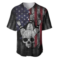 Personalized Skull Bowling Baseball Jersey Distressed American Flag in Dark Grunge Design - Wonder Print Shop
