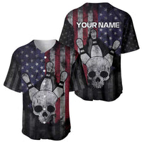 Personalized Skull Bowling Baseball Jersey Distressed American Flag in Dark Grunge Design - Wonder Print Shop