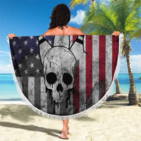 Personalized Skull Bowling Beach Blanket Distressed American Flag in Dark Grunge Design - Wonder Print Shop