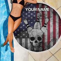 Personalized Skull Bowling Beach Blanket Distressed American Flag in Dark Grunge Design - Wonder Print Shop