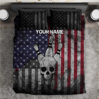 Personalized Skull Bowling Bedding Set Distressed American Flag in Dark Grunge Design - Wonder Print Shop