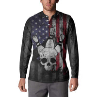 Personalized Skull Bowling Button Sweatshirt Distressed American Flag in Dark Grunge Design - Wonder Print Shop