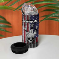 Personalized Skull Bowling 4 in 1 Can Cooler Tumbler Distressed American Flag in Dark Grunge Design - Wonder Print Shop