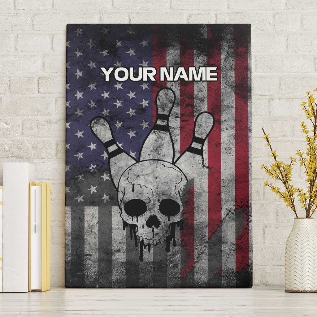 Personalized Skull Bowling Canvas Wall Art Distressed American Flag in Dark Grunge Design - Wonder Print Shop