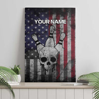 Personalized Skull Bowling Canvas Wall Art Distressed American Flag in Dark Grunge Design - Wonder Print Shop