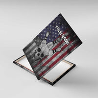 Personalized Skull Bowling Canvas Wall Art Distressed American Flag in Dark Grunge Design - Wonder Print Shop