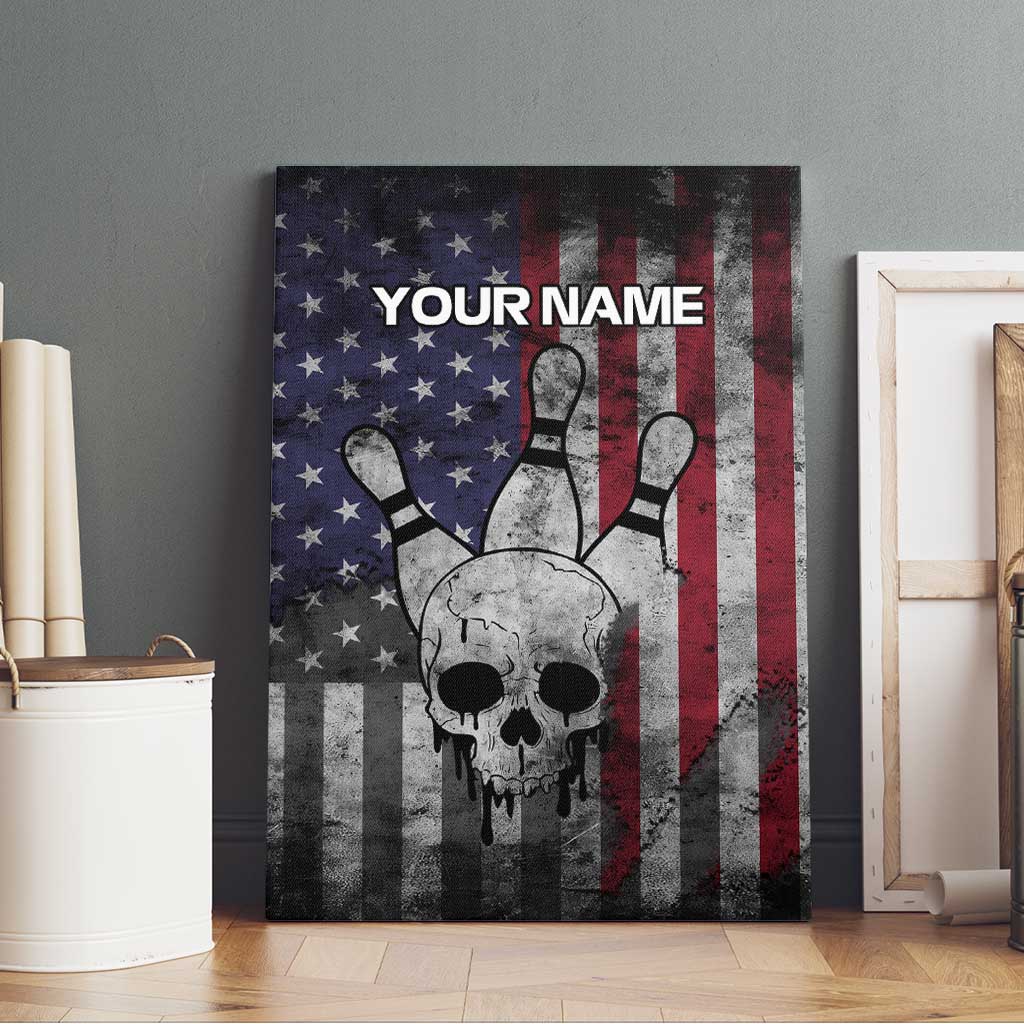 Personalized Skull Bowling Canvas Wall Art Distressed American Flag in Dark Grunge Design - Wonder Print Shop