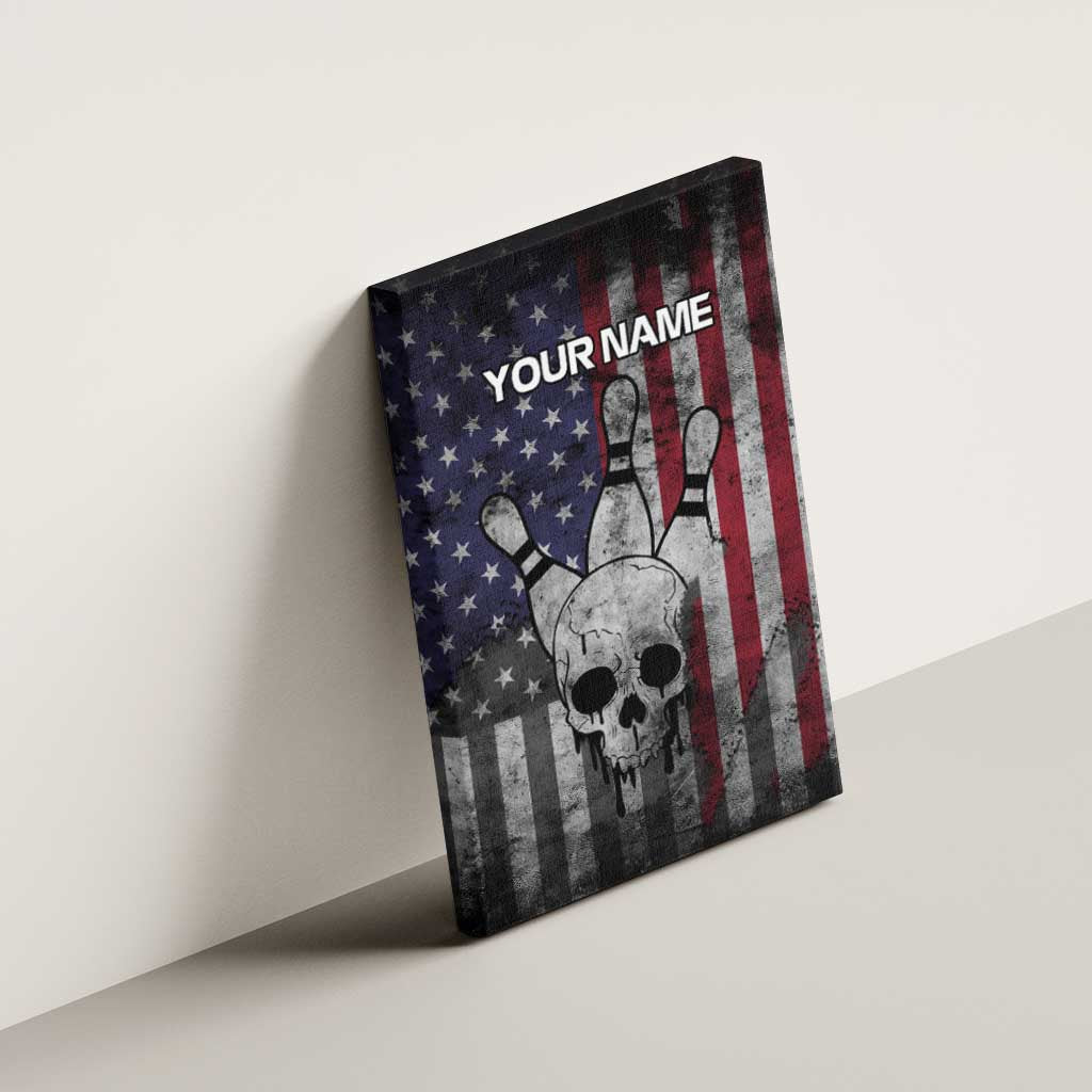Personalized Skull Bowling Canvas Wall Art Distressed American Flag in Dark Grunge Design - Wonder Print Shop