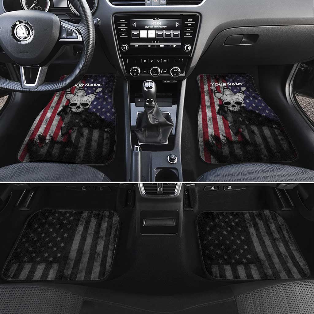 Personalized Skull Bowling Car Mats Distressed American Flag in Dark Grunge Design - Wonder Print Shop
