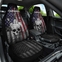 Personalized Skull Bowling Car Seat Cover Distressed American Flag in Dark Grunge Design - Wonder Print Shop
