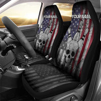 Personalized Skull Bowling Car Seat Cover Distressed American Flag in Dark Grunge Design - Wonder Print Shop