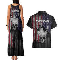Personalized Skull Bowling Couples Matching Tank Maxi Dress and Hawaiian Shirt Distressed American Flag in Dark Grunge Design - Wonder Print Shop