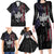 Personalized Skull Bowling Family Matching Long Sleeve Bodycon Dress and Hawaiian Shirt Distressed American Flag in Dark Grunge Design - Wonder Print Shop
