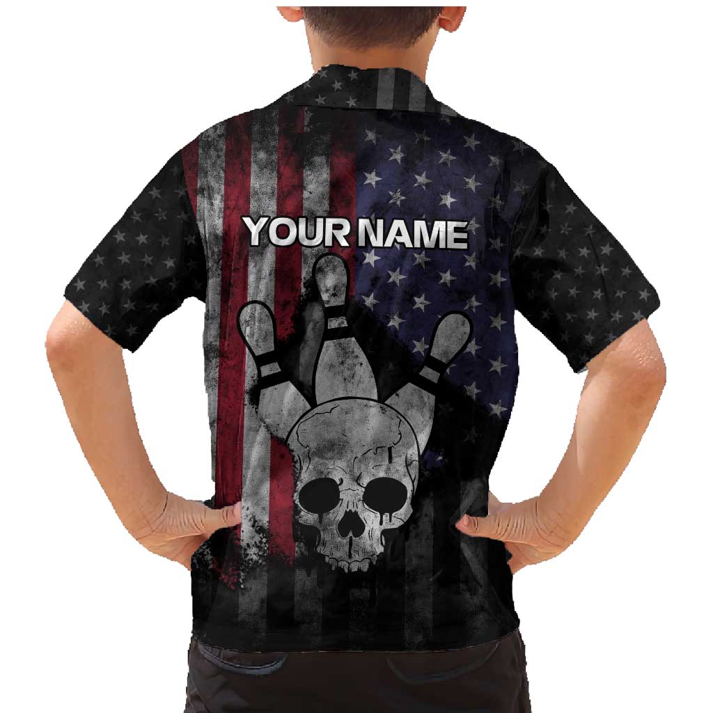 Personalized Skull Bowling Family Matching Mermaid Dress and Hawaiian Shirt Distressed American Flag in Dark Grunge Design - Wonder Print Shop