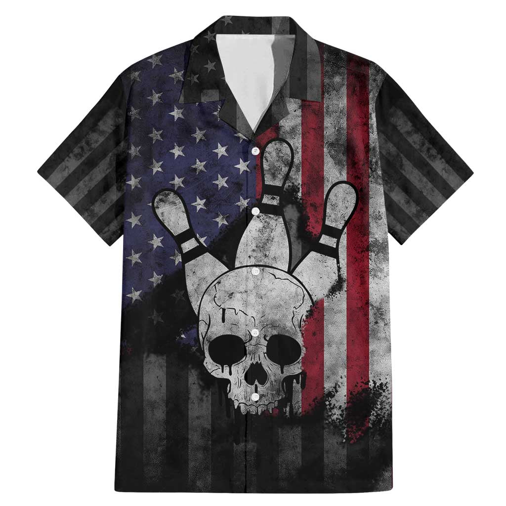 Personalized Skull Bowling Family Matching Mermaid Dress and Hawaiian Shirt Distressed American Flag in Dark Grunge Design - Wonder Print Shop