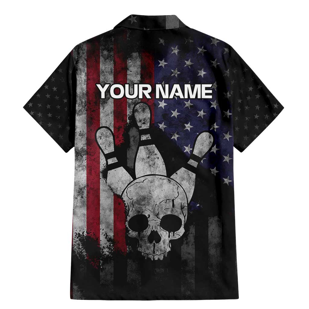 Personalized Skull Bowling Family Matching Mermaid Dress and Hawaiian Shirt Distressed American Flag in Dark Grunge Design - Wonder Print Shop