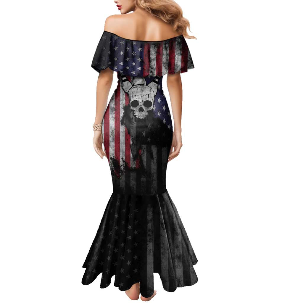 Personalized Skull Bowling Family Matching Mermaid Dress and Hawaiian Shirt Distressed American Flag in Dark Grunge Design - Wonder Print Shop