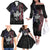 Personalized Skull Bowling Family Matching Off The Shoulder Long Sleeve Dress and Hawaiian Shirt Distressed American Flag in Dark Grunge Design - Wonder Print Shop