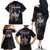 Personalized Skull Bowling Family Matching Off The Shoulder Long Sleeve Dress and Hawaiian Shirt Distressed American Flag in Dark Grunge Design - Wonder Print Shop