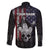 Personalized Skull Bowling Family Matching Off The Shoulder Long Sleeve Dress and Hawaiian Shirt Distressed American Flag in Dark Grunge Design - Wonder Print Shop