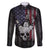 Personalized Skull Bowling Family Matching Off Shoulder Maxi Dress and Hawaiian Shirt Distressed American Flag in Dark Grunge Design - Wonder Print Shop