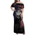 Personalized Skull Bowling Family Matching Off Shoulder Maxi Dress and Hawaiian Shirt Distressed American Flag in Dark Grunge Design - Wonder Print Shop