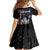 Personalized Skull Bowling Family Matching Off Shoulder Short Dress and Hawaiian Shirt Distressed American Flag in Dark Grunge Design - Wonder Print Shop
