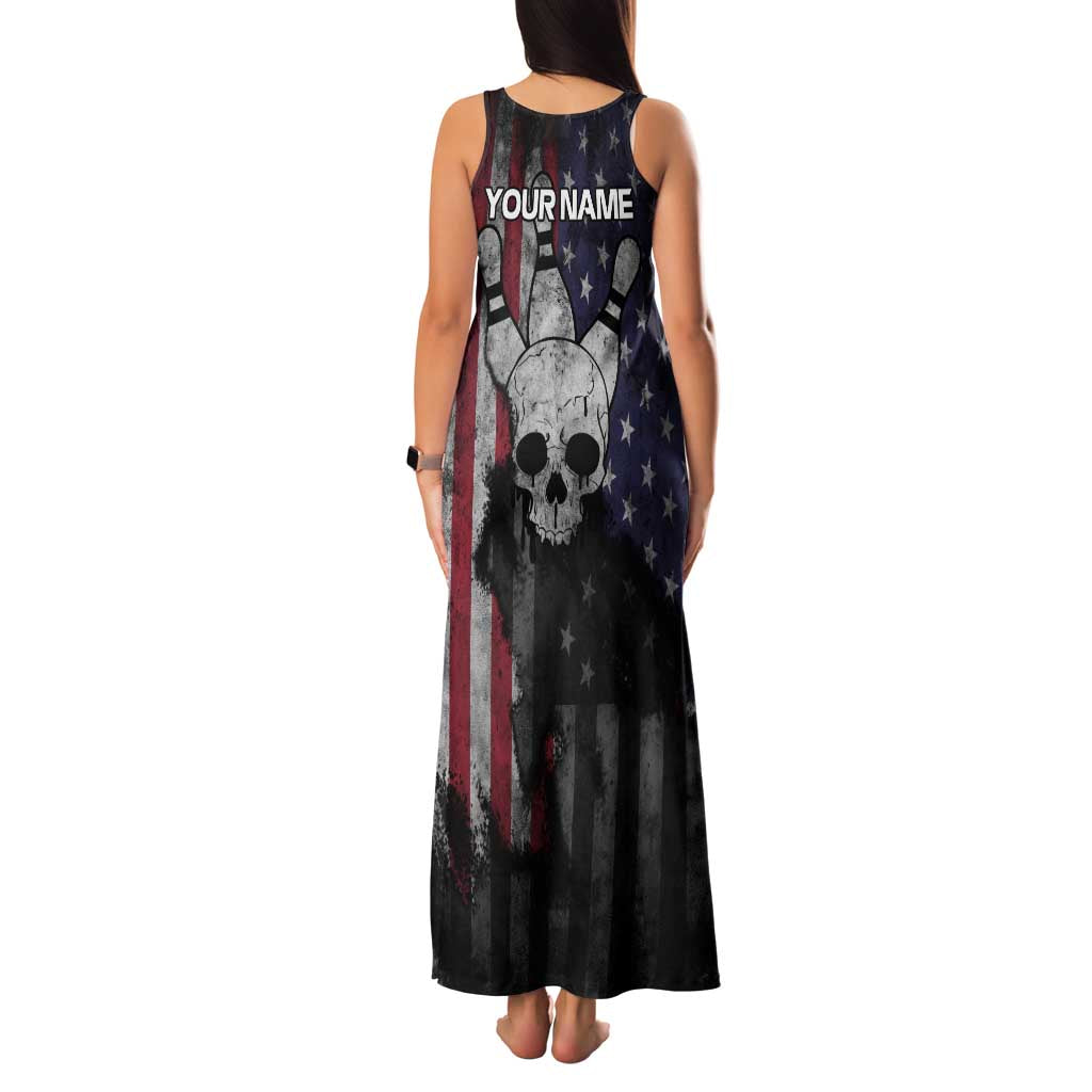 Personalized Skull Bowling Family Matching Tank Maxi Dress and Hawaiian Shirt Distressed American Flag in Dark Grunge Design - Wonder Print Shop