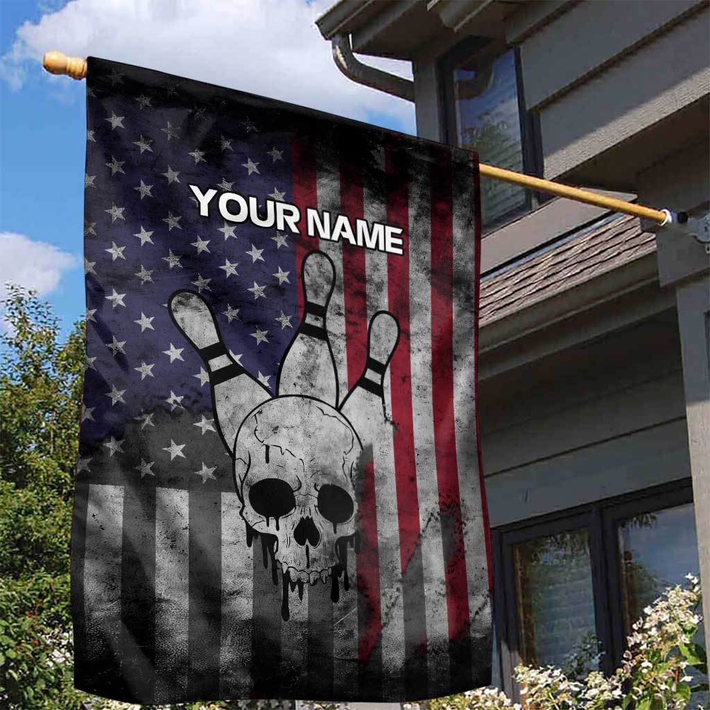 Personalized Skull Bowling Garden Flag Distressed American Flag in Dark Grunge Design - Wonder Print Shop