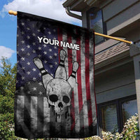 Personalized Skull Bowling Garden Flag Distressed American Flag in Dark Grunge Design - Wonder Print Shop