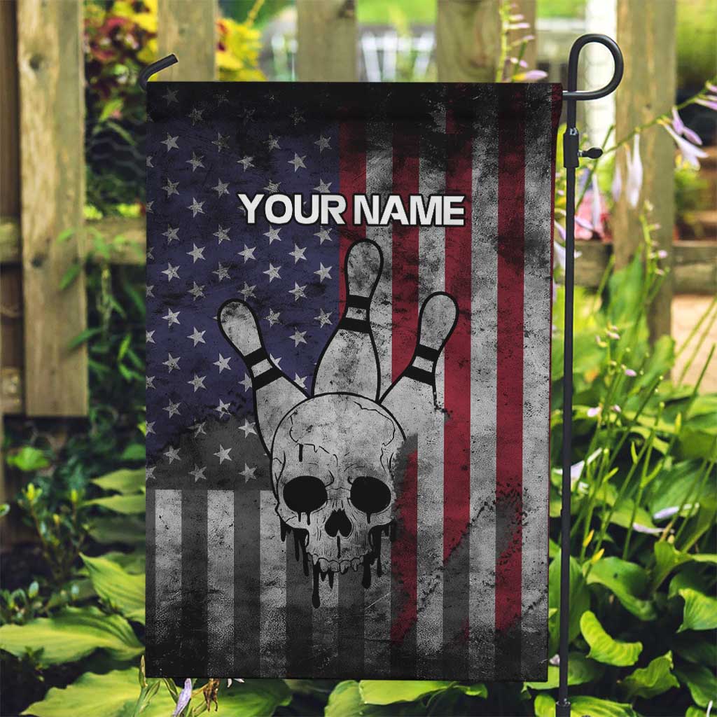 Personalized Skull Bowling Garden Flag Distressed American Flag in Dark Grunge Design - Wonder Print Shop