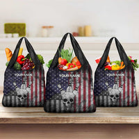 Personalized Skull Bowling Grocery Bag Distressed American Flag in Dark Grunge Design - Wonder Print Shop