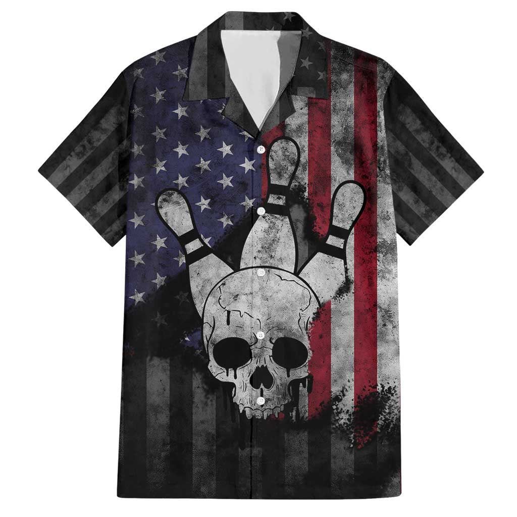 Personalized Skull Bowling Hawaiian Shirt Distressed American Flag in Dark Grunge Design - Wonder Print Shop