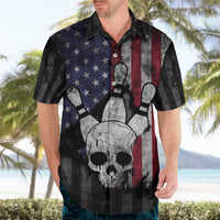 Personalized Skull Bowling Hawaiian Shirt Distressed American Flag in Dark Grunge Design - Wonder Print Shop