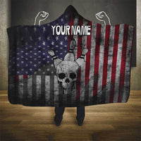 Personalized Skull Bowling Hooded Blanket Distressed American Flag in Dark Grunge Design - Wonder Print Shop