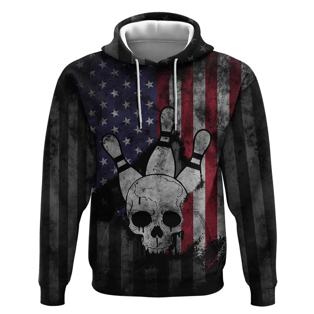 Personalized Skull Bowling Hoodie Distressed American Flag in Dark Grunge Design - Wonder Print Shop