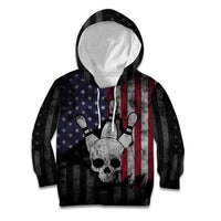 Personalized Skull Bowling Kid Hoodie Distressed American Flag in Dark Grunge Design - Wonder Print Shop