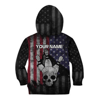Personalized Skull Bowling Kid Hoodie Distressed American Flag in Dark Grunge Design - Wonder Print Shop