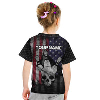 Personalized Skull Bowling Kid T Shirt Distressed American Flag in Dark Grunge Design - Wonder Print Shop