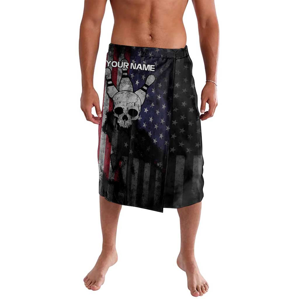 Personalized Skull Bowling Lavalava Distressed American Flag in Dark Grunge Design - Wonder Print Shop