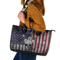 Personalized Skull Bowling Leather Tote Bag Distressed American Flag in Dark Grunge Design - Wonder Print Shop