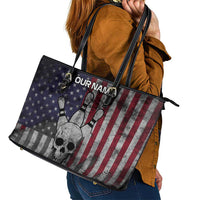Personalized Skull Bowling Leather Tote Bag Distressed American Flag in Dark Grunge Design - Wonder Print Shop