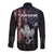 Personalized Skull Bowling Long Sleeve Button Shirt Distressed American Flag in Dark Grunge Design - Wonder Print Shop