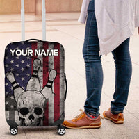 Personalized Skull Bowling Luggage Cover Distressed American Flag in Dark Grunge Design - Wonder Print Shop